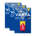 Produktbild: 3x 1er Blister VARTA 9V Block LONGLIFE Max Power Alkaline Batterie 6LR61 MN1604