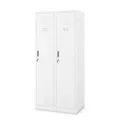 Produktbild: Jan Nowak Spind Schrank, Kleiderschrank, Metallschrank, Schließfachschrank | 2 Abteile mit Kleiderstange, Lüftungsschlitze, Trennwände, 4 Kleiderhaken pro Abteil | 180 cm x 80 cm x 50 cm (Weiß)