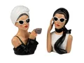 Produktbild: formano 2er Sparset Deko-Büste Dame im Vintage Hollywood Stil Handbemalt Figur - Bunte Skulptur 28cm groß Women Dekoration Geschenk Damen Skulptur mit Sonnenbrille für Wohnzimmer Schminktisch Büro
