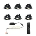 Produktbild: HOFTRONIC - Einbaustrahler Schwarz Feuchtraum Badezimmer 12V Terrassenüberdachung IP44 Wasserdicht | 6x3W 200 Lumen 2700K Warmweiß Dimmbar Schwenkbar Flach RF-Fernbedienung 3W Mini LED Einbaustrahler