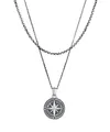 Produktbild: Kuzzoi Herren Silber-Halskette Layer Look mit Kompass Anhänger (25 mm), Halskette für den Mann in 925 Sterling Silber oxidiert, Layer Kette maritim, Herrenkette mit Anhänger handgearbeitet