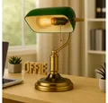 Produktbild: GLOBO LIGHTING Schreibtischlampe, Leuchtmittel nicht inklusive, Bankerleuchte Tischlampe Schreibtischleuchte messing grün Zugschalter