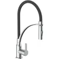Produktbild: Küchenarmatur CARNEO mit Geschirrbrause, Wasserhahn Küche ausziehbar, schwenkbare Mischbatterie Küche in Chrom/Schwarz