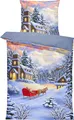 Produktbild: Winter Bettwäsche Thermo Fleece Kuschelig Warm Flausch Bettbezüge Bettwäsche-Set, Größe:4 teilig 135x200 cm, Farbe:Winterlandschaft Blau