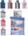 Produktbild: one-home Winter Bettwäsche Thermo Fleece Kuschelig Warme Bettbezüge Flauschig Warm Weich, Größe:4 teilig 135x200 cm, Farbe:Winterlandschaft Blau