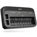 Produktbild: ABSINA Akku Ladegerät X10 für AA, AAA & 9V - Akkuladegerät 10-Fach zum Laden von wiederaufladbaren Akkus - NiMH Ladegerät Akku für AAA, AA & 9V