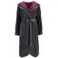 Produktbild: Vossen Damenbademantel Balance Carmen Kapuze Velours, Kapuze, 45% Polyester, 35% Bambus, 20% Baumwolle, modern überschnittene Schulterpartie grau M