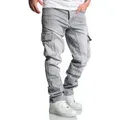 Produktbild: Amaci&Sons Straight-Jeans CARY Jeans Regular Slim Herren Regular Fit Cargo Denim Jeans Hose grau W34/L30