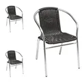 Produktbild: Mojawo 3 Sück Qualität Aluminium/Polyrattan Bistrostuhl stapelbar Stapelstuhl Campingstuhl Gartenstuhl Küchenstuhl Balkonmöbel Gartensitzmöbel Silber/Schwarz