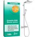 Produktbild: hansgrohe Crometta E - Duschsystem mit Thermostat, Regendusche (240 x 240 mm) mit Armatur, Handbrause (2 Strahlarten), Schlauch, Brausestange und eckiger Kopfbrause (1 Strahlart), Chrom, 27271000