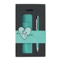 Produktbild: Lamy swift lagoon Special Edition Tintenroller Geschenk Set – Romantisches Geschenkset mit Tintenroller & Echtleder-Etui – Gehäuse aus Metall – Strichbreite B – inkl. Tintenrollermine M 66 B blau