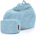 Produktbild: Green Bean® 2er Set Indoor XXL Sitzsack + Pouf mit EPS-Perlen Füllung - Fußhocker Fußkissen Hocker Bodenkissen Liegekissen Sitzkissen Lounge Chair - Hellblau