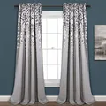 Produktbild: Lush Decor Fenstervorhang mit weinenden Blumen, 132 cm B x 213 cm L + 5,1 cm Kopfleiste, Grau – charmante, Moderne Blumenvorhänge für Wohnzimmer, Esszimmer und Schlafzimmer