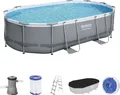 Produktbild: Power Steel™ Frame Pool Komplett-Set, oval, mit Filterpumpe, Sicherheitsleiter & Abdeckplane   488 x 305 x 107 cm, Schwimmbecken, Schwimmen, Pools