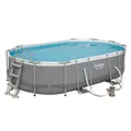 Produktbild: Bestway Power Steel Frame Pool 4.88m x3.05m x1.07m, oval Rattan, grau 56448