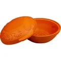 Produktbild: BROWIN® Tonbräter Bräter aus Naturton Oval 4 Liter | Tonbräter Dampfgarer | Römischer Tonofen | Auflaufform für fettfreies Kochen und zum Backen von Brot und Kuchen | Brätertopf (4 Liter Oval)