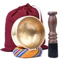 Produktbild: Handgefertigte tibetische Klangschale - Meditationsschale mit Kissen, Schlägel und Tragetasche - Handgefertigt in Nepal - Ideal für Yoga, Chakra-Heilung, Achtsamkeit und Stressabbau - Spirituelle Gesc
