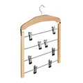 Produktbild: 8 x Rockbügel mehrfach, Hosenbügel Holz, 360° drehbarer Haken, Kleiderbügel rutschfest, HBT 45,5x39x2,5 cm, Silber/Natur