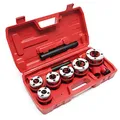 Produktbild: Wiltec Schneidkluppe 9-tlg. Set aus Stahl, Gewindeschneider mit 6 Schneidköpfen, Schneideisen mit Ratschenverlängerung, Rohrschneider mit Koffer