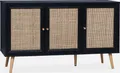Produktbild: sweeek - Sideboard mit Holzoptik und Rattan-Geflecht B 120 cm - Schwarz