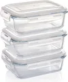 Produktbild: Frischhaltedose – Glas Vorratsdosen 3x1040 ml, rechteckig, luftdicht mit Click-Verschluss, für Ofen, Mikrowelle & Gefrierfach geeignet