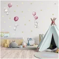 Produktbild: yabaduu Wandsticker personalisiert Sticker Aquarell Tiere mit Name Wandtattoo für Kinderzimmer Babyzimmer Spielzimmer Mädchen Junge Y037 (Nr. 6 Hasen mit Ballons Rosa, Ohne Wunschname)
