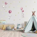Produktbild: Hasen mit Ballons Rosa Wandtattoo Sticker Folie Aufkleber Kinder DIN A4 Y037-6