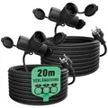 Produktbild: greate 2X 3fach Verlängerungskabel außen 20 Meter - Verlängerungskabel wasserdicht IP44 Aussenbereich - 3 Fach Mehrfachsteckdose Verlängerung draußen 20m 3500 W, Outdoor Extension Cord