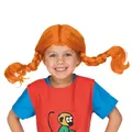 Produktbild: Pippi Langstrumpf Kinder Perücke - Original Lizenz - Fasching, Karneval, Halloween - Rote Haare, biegbare Zöpfe - Elastisch - 60 cm Kopfumfang - 3-6 Jahre