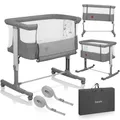 Produktbild: Lionelo Aurora 3 in 1 Babybett bis 9 kg, Beistellbett, Wiege, Höhenverstellug und Einstellung der Neigung der Matratze, 4 Räder mit Bremse Ergonomische Matratze Tasche