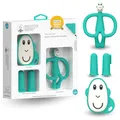 Produktbild: Matchstick Monkey Beißring Starter Set 3 teilig - Baby Zahnungshilfen - für wundes Zahnfleisch - Silikon - BPA-Frei - Tiermotiv, Gesicht, Fingerzahnbürsten (Affe grün)