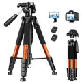Produktbild: Victiv 182 cm Aluminium Kamera Stativ, Leichtes und Kompaktes Reisestativ für DSLR mit 3-Wege-Schwenk 360° Panorama Kugelkopf und Telefonhalter, kann für YouTube, Vlog und Videokonferenzen-Orange