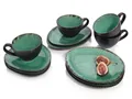 Produktbild: SÄNGER Kaffeeservice Palm Beach (12-tlg), 4 Personen, Steingut, Kaffeetassen Set, Grün Schwarz, Handmade, Premium Collection