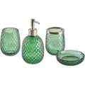 Produktbild: 4-teiliges Badezimmer-set Glas In Grün Seifenspender Seifenschale Zahnbürstenhalter Becher Eleganter Moderner Stil Badzubehör Für Wc Toilette
