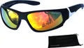 Produktbild: Sport Sonnenbrille Schwarz Matt Schmal Polarisiert Orange Verspiegelt Leicht Radbrille Angelbrille Rennec ®