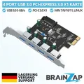 Produktbild: 4 Port USB 3.0 / 3.2 PCI-E Adapter Karte PCI-Express x1 Erweiterungskarte PCIe