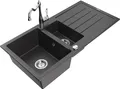 Produktbild: Mexen Andres Granitspüle 1,5 Becken + Mischbatterie, Schwarz gesprenkelt