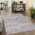 Produktbild: Mazovia Teppich - Bunt Mehrfarbig Modern Ethnisch Teppich für Wohnzimmer, Schlafzimmer, Esszimmer, Büro - Kurzflor Rechteckig - ÖKO-TEX Zertifiziert - Orientalisch Teppiche - Grau Rosa - 80 x 150 cm