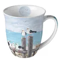 Produktbild: Ambiente Kaffeetasse Henkelbecher Teetasse Mug 0,4 l Fine Bone China Porzellan Möven Meer Serie seagulls on the dock