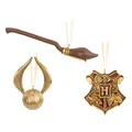 Produktbild: Christbaumschmuck Figuren Set Goldener Golden Snitch Nimbus 2000 und Hogwarts...