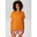 Produktbild: T-Shirt ANISTON CASUAL, Damen, Gr. 44/46, orange (orange, pink), Single Jersey, Obermaterial: 100% Baumwolle, bedruckt, figurumspielend hüftbedeckend, Rundhals, Shirts T-Shirt, mit großem Statement-Schriftzug im Rücken