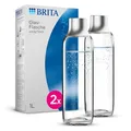 Produktbild: BRITA Glasflasche für sodaTRIO Wassersprudler (1l), 2er Pack Ersatzflaschen – leichte, elegante Wasserflaschen aus Glas im Duo-Pack/Sprudlerflaschen mit Verschluss aus poliertem Edelstahl