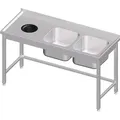 Produktbild: Spültisch ohne Grundboden, mit Abfallloch, 1700x700x850 mm, mit zwei Becken rechts, mit Aufkantung, verschweißt - Silber