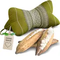 Produktbild: livasia Nackenstützkissen Knochenkissen - Ø 15x32cm - Nackenkissen Knochenform, Sofakissen, Lesekissen mit Kapok, Kissen für Garten und Balkon, Reisekissen handgefertigt (Grün)