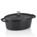 Produktbild: kela Bräter Gusseisen oval 4 Liter, Dutch Oven CALIDO, Induktion Gussbräter mit Deckel, Gusseisen Topf Brot backen, emailliert, schwarz