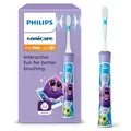 Produktbild: Philips Sonicare For Kids, elektrische Schallzahnbürste mit App, für Kinder ab 3 Jahren, mit SmarTimer und QuadPacer für eine gründliche Reinigung, Lila, Modell HX6322/12