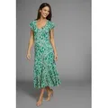 Produktbild: Sommerkleid LAURA SCOTT, Damen, Gr. 42, N-Gr, grün, sand, gemustert, Single Jersey, Obermaterial: 95% Viskose, 5% Elasthan, gemustert, figurbetont lang, V-Ausschnitt, Volant, Kleider Sommerkleid, mit Alloverdruck & leicht gerafften Flügel-Ärmeln