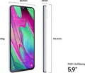 Produktbild: Samsung Smartphone Galaxy A40 15cm (5,9 Zoll), 4GB RAM, 64GB Speicher, Farbe: Weiß