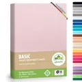 Produktbild: leevitex® Spannbettlaken 90x200cm - 100x200cm | Spannbetttuch Bettlaken | 100% Jersey Baumwolle | Matratzenhöhe bis 25 cm | Öko-Tex | Rosa/Rose