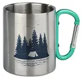 Produktbild: moses. Fernweh Karabiner-Becher – Edelstahl-Tasse mit Karabiner-Griff in Türkis, Thermobecher für Camping und Outdoor, Isolierbecher aus rostfreiem Edelstahl, 300ml Fassungsvermögen